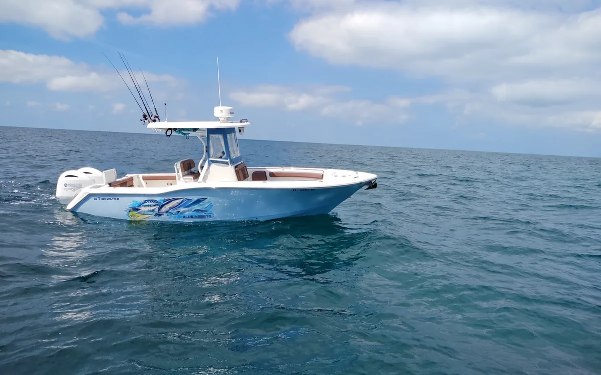 Blue Assets on the open Gulf, rods up, the marlin and mahi wrap along her hull